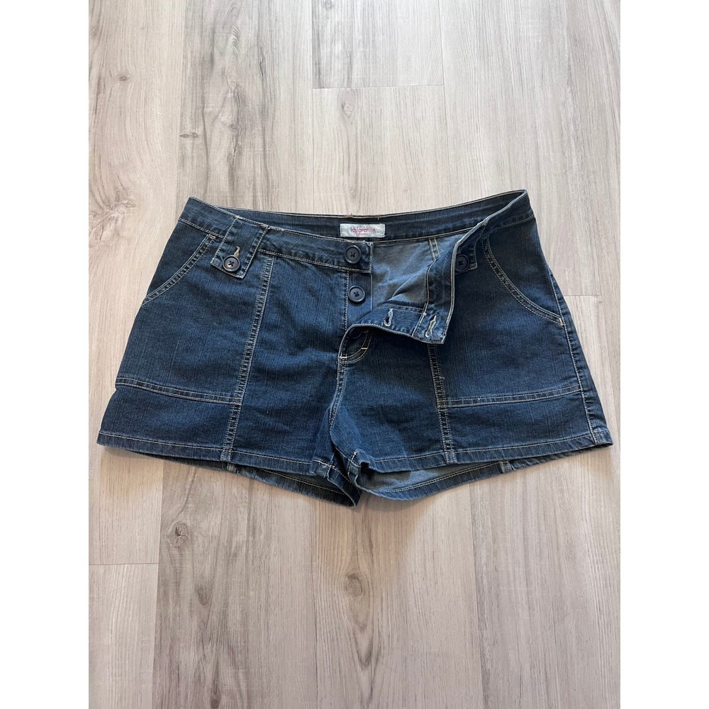 Vintage y2k Xhilaration Stretch Dark Wash Denim Button Fly Shorts Womens 15 - Picture 3 of 14